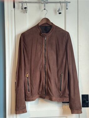 Tagliatore Brown Suede Perforated Leather Bomber Jacket